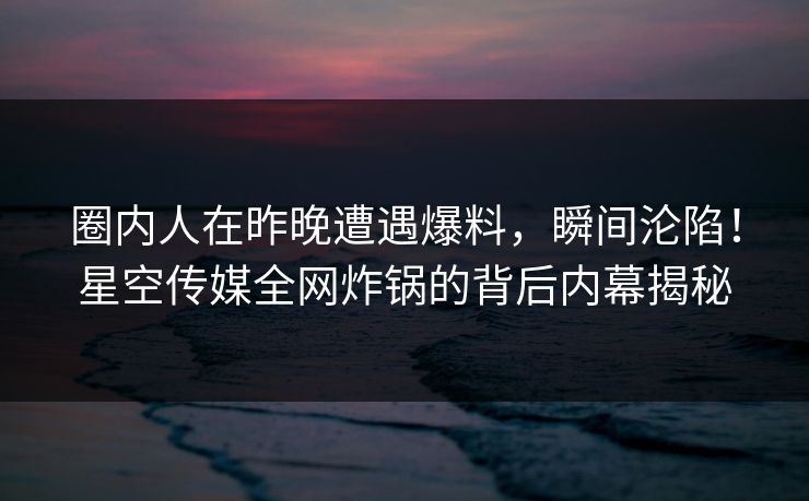 圈内人在昨晚遭遇爆料，瞬间沦陷！星空传媒全网炸锅的背后内幕揭秘